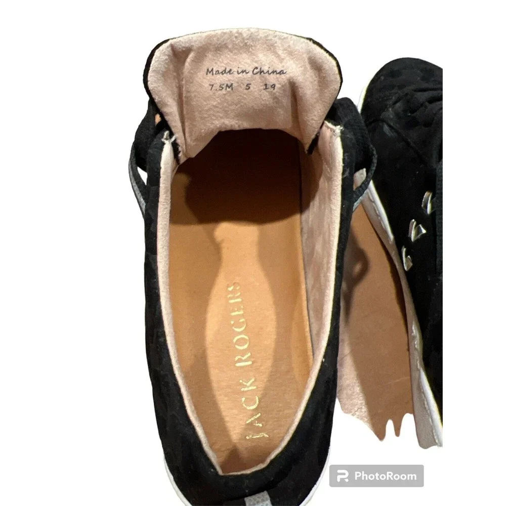 Women's Jack Rogers‎ Ainsley Black Suede Leopard Sneakers Shoes size 7.5